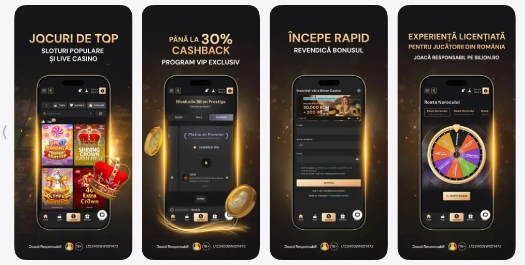 Explorează aplicația mobilă Bilion Casino.